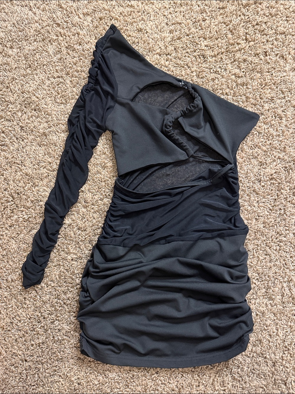 SHEIN Black One-Shoulder Ruched Cutout Mini Dress